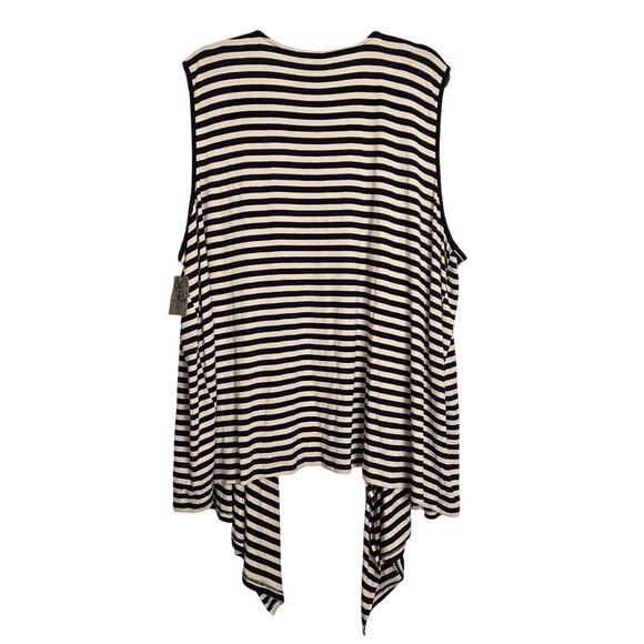 Catherines Navy + White Striped Cascade Open Front Vest Size 3X Nautical Preppy - Picture 2 of 11